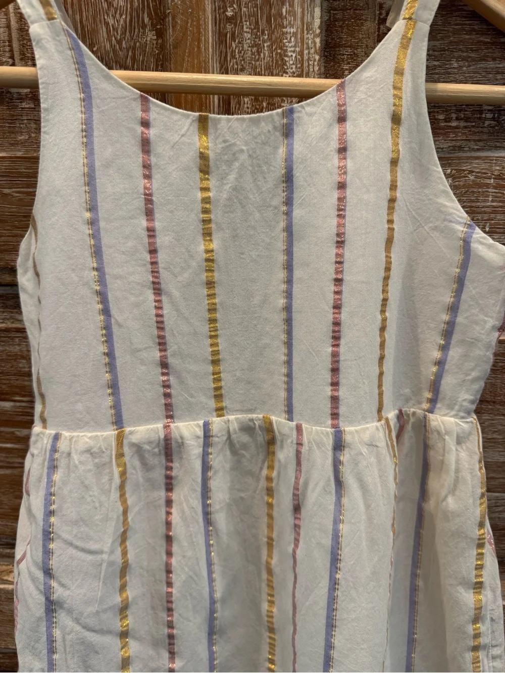 Old Navy Cream Girls Summer Dress with Metallic and Pastel Accent Stripes